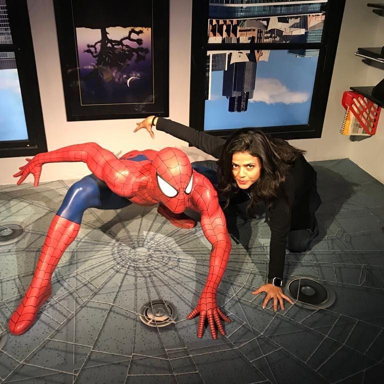 Sweta Singh with Spiderman